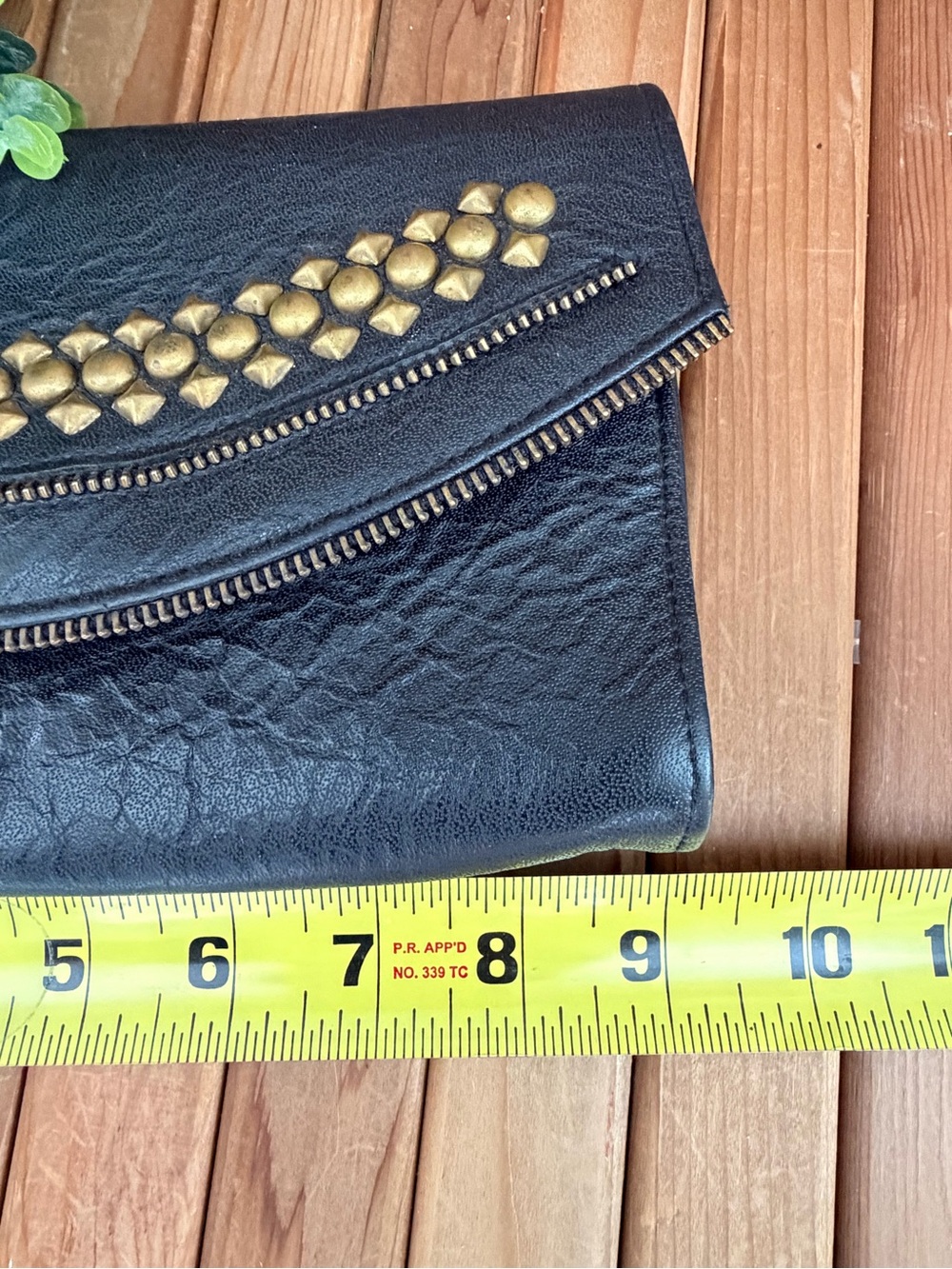 JJ Winters, Y2K Black Studded Leather Clutch, Gold Studs, Boho - Picture 10 of 10